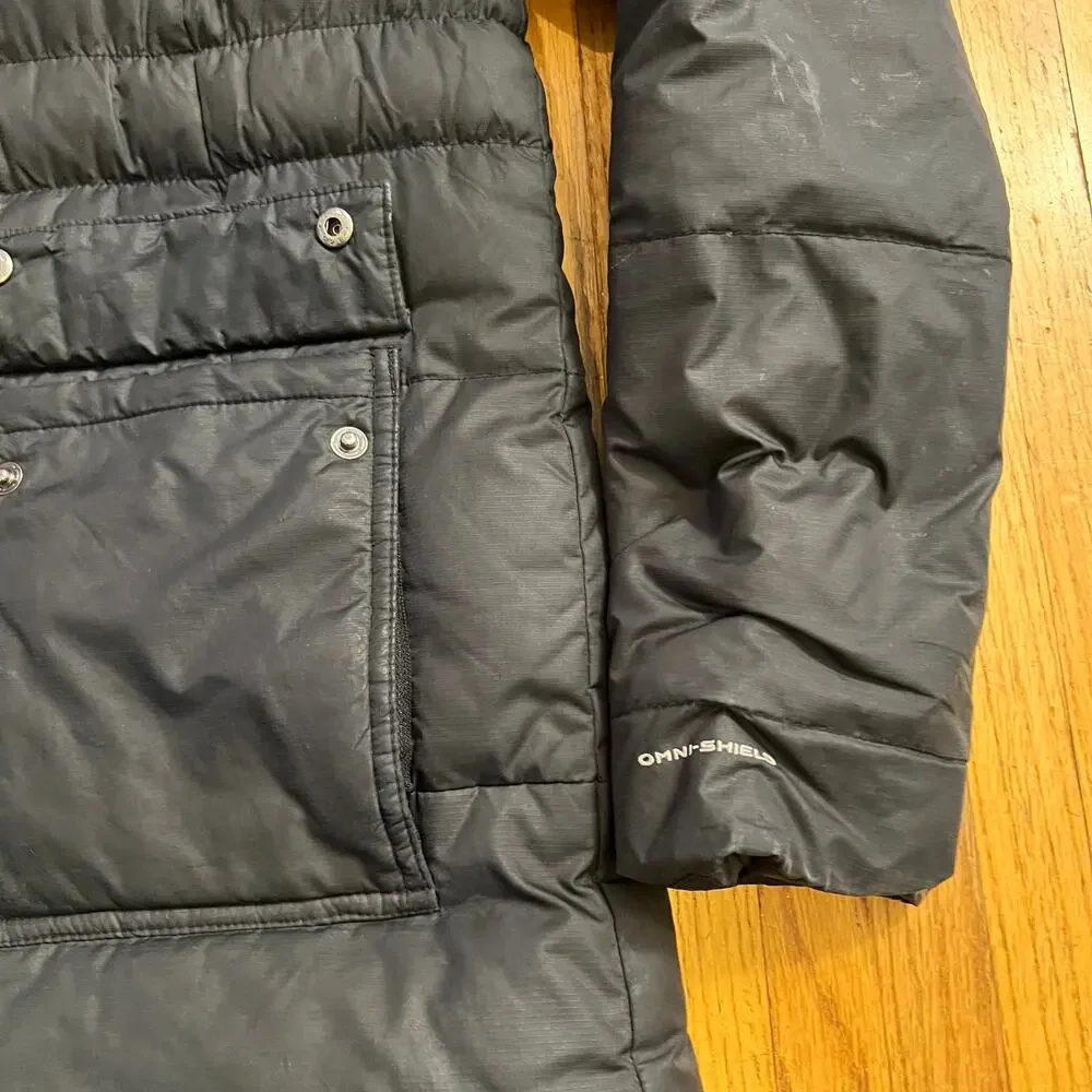 Columbia Puffer Jacket Womens Medium Black Hooded Long Down Coat **